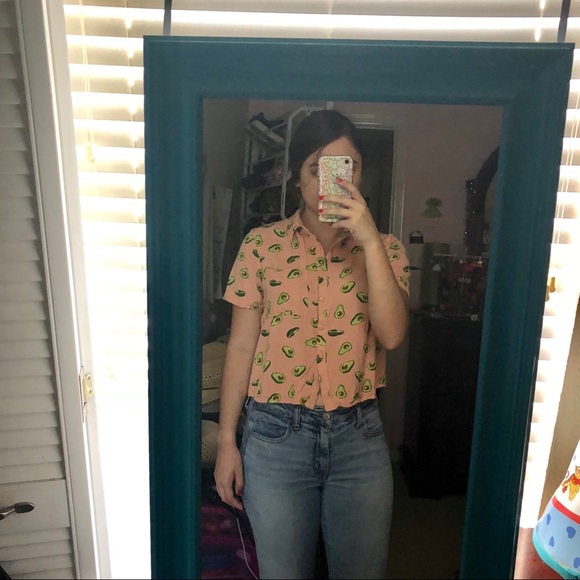 SOLD:::Avocado Cropped Shirt - Picture 3 of 4